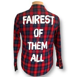 Disney x Cakeworthy Snow White Flannel Button Up Fairest Of Them All Red Plaid